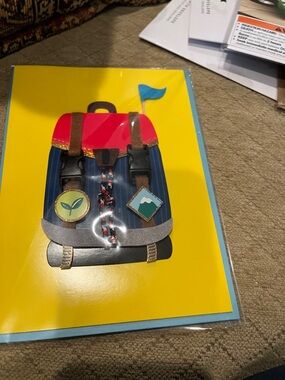 Premium Outdoor Backpack Greeting Card - Yellow & Blue